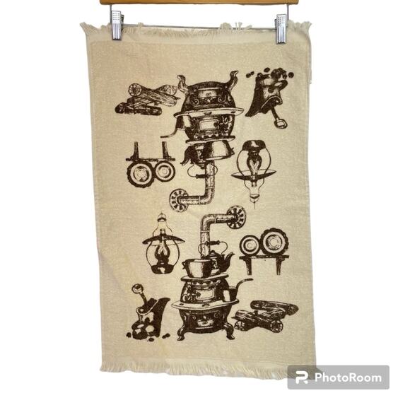 Vintage 70s Tea Towels Hand Towels Brown Retro Hot Chocolate Wood Burning Stove - Picture 3 of 8